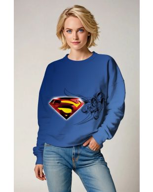 Kryptonian Sketch Sweatshirt – Blue Base with Emblem and Line Art