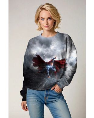 Superman Sky Charge Crewneck Sweatshirt – Storm Grey Unisex Fit
