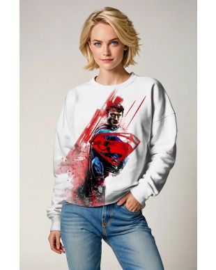 White Urban Crewneck – Superman Splash Emblem Sweatshirt