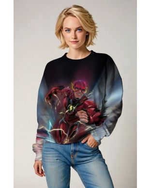 Flash Surge Crewneck Sweatshirt – Deep Black with Red & Yellow Energy