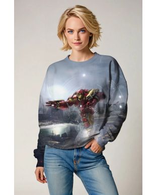 Marvel Avengers Inspired Men’s Red and Gold Hulkbuster Battle Scene Sweatshirt