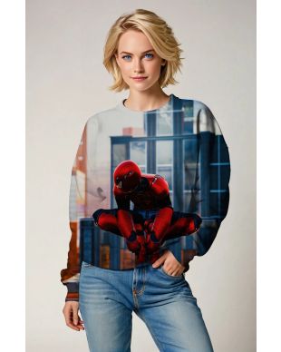 Spider-Man City Skyline Gray & Red Marvel Design Crewneck Sweatshirt