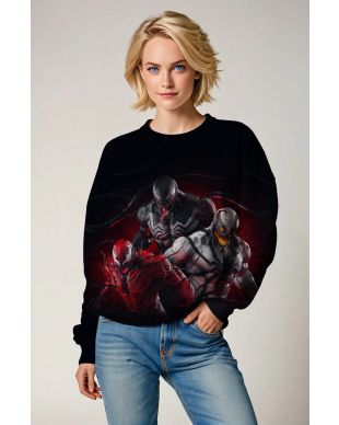 Venom & Symbiotes Dark Red & Black Marvel Design Crewneck Sweatshirt