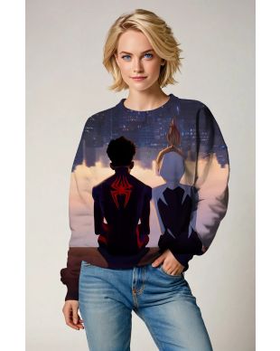 Spider-Man Across the Spider-Verse Skyline Sunset Marvel Design Crewneck Sweatshirt