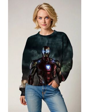 Iron Man Arc Reactor Glow Black & Red Marvel Design Crewneck Sweatshirt