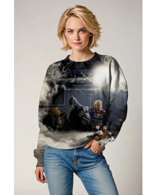Batman and Supergirl Dark Smoke DC Heroes Design Crewneck Sweatshirt