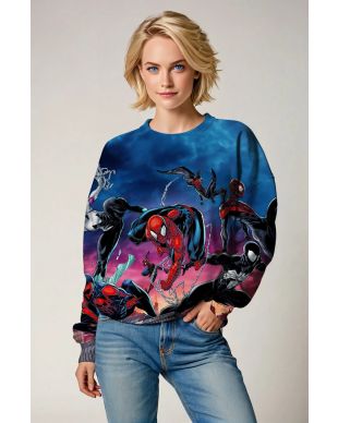 Spider-Man Into the Spider-Verse Team Battle Skyline Marvel Design Crewneck Sweatshirt