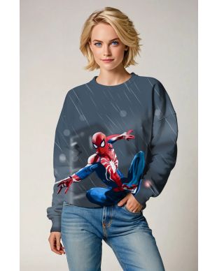 Spider-Man Web-Swinging Rain Scene Dark Blue Crewneck Sweatshirt