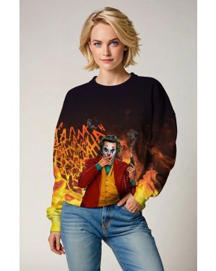 Joker Burnout Crewneck Sweatshirt – Yellow & Red Fire Graffiti Design