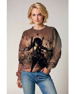 Domino (Neena Thurman) Graphic Crewneck Sweatshirt - Bold Brown & Black Design