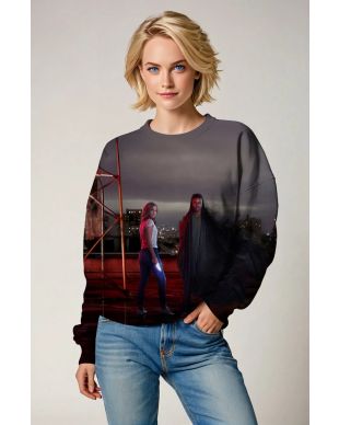 Dark Gray Sweatshirt with Superhero Characters Print