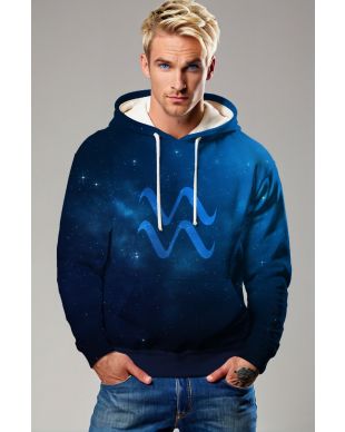 Aquarius Starry Sky Blue Hoodie Unisex Constellation Symbol Art