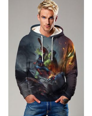 Dark Gray Avengers Battle Scene Pullover Hoodie