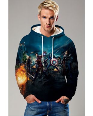 Dark Blue Avengers Team Battle Pullover Hoodie