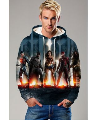 Justice League Heroes Graphic Hoodie – Dark Blue
