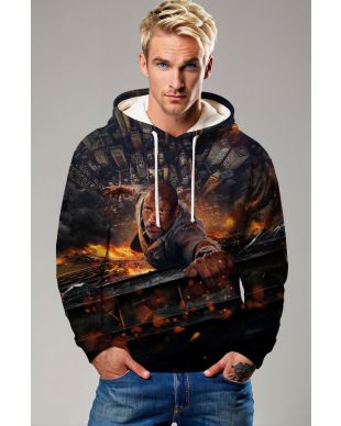 Urban Survival Graphic Hoodie – Dark Black & Fiery Orange