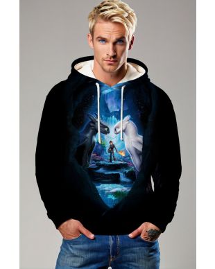  How to Train Your Dragon Graphic Hoodie – Deep Black & Blue Fantasy