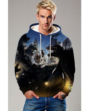 Deep Blue Monster Battle Graphic Hoodie