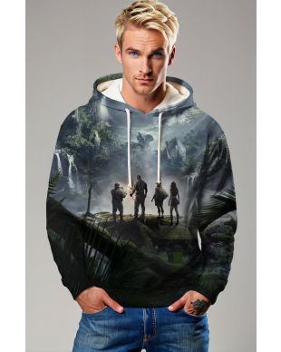  Dark Green Jungle Adventure Graphic Hoodie