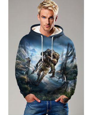  Blue‑Black Tactical Rescue Graphic Hoodie