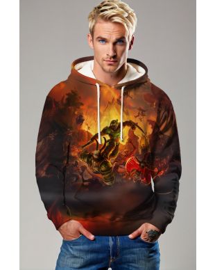 Brown Battle Scene Graphic Hoodie