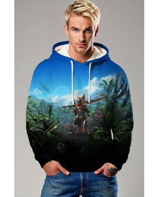 Blue Jungle Warrior Graphic Hoodie