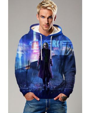 Blue Joker Neon City Graphic Hoodie