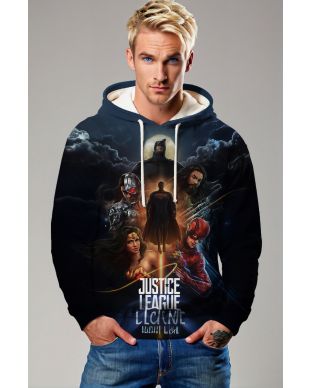  Dark Blue Justice League Graphic Hoodie