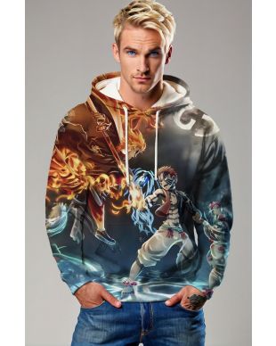 Brown & Blue Anime Battle Hoodie