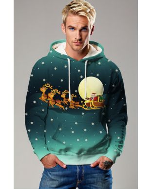 Dark Green Christmas Reindeer Santa Hoodie 