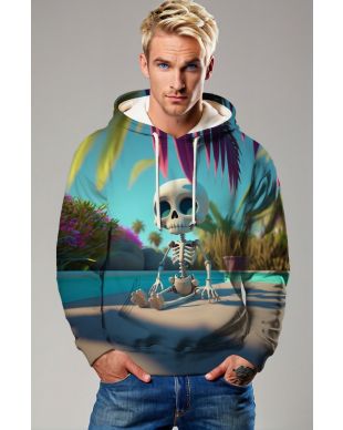 Aqua Blue Tropical Skeleton Hoodie