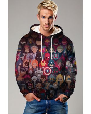 Dark Multicolor Marvel Heroes Graphic Hoodie 