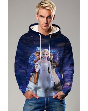 Dark Blue Frozen Characters Graphic Hoodie 
