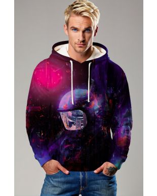 Dark Purple & Black Futuristic Astronaut Graphic Hoodie 
