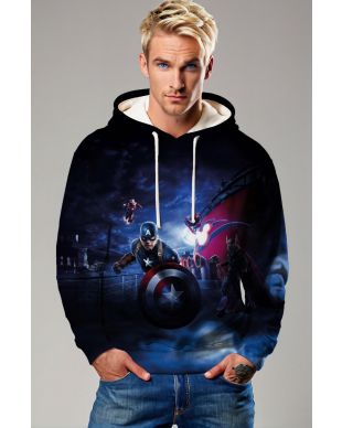 Dark Blue Captain America & Avengers Night Battle Hoodie