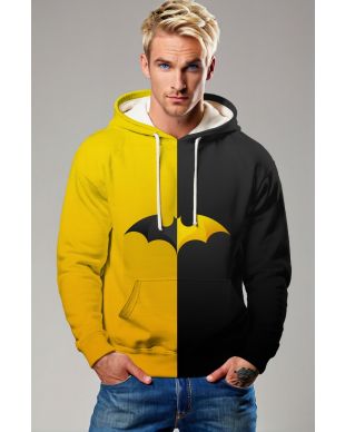 Superhero Bat Logo Graphic Apparel – Yellow & Black Pullover Hoodie