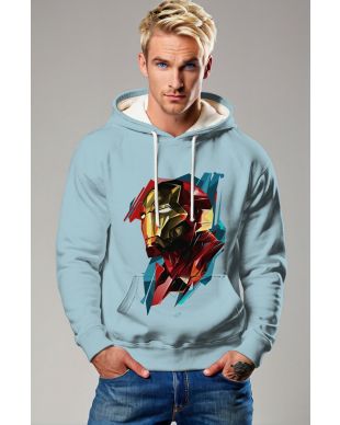 Iron Hero Polygon Art Apparel – Light Blue Pullover Hoodie