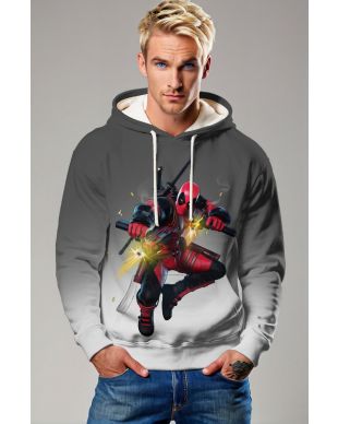 Gray & White Deadpool Pullover Hoodie – Explosive Streetwear