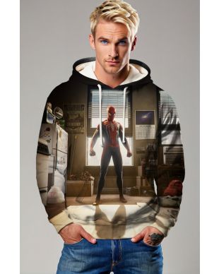 Dark Brown & Black Spider‑Man Room Scene Pullover Hoodie – Cozy Hero Look