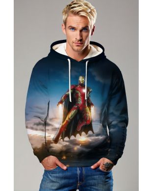 Dark Blue Iron Man Hero Cape Pullover Hoodie – Bold & Warm