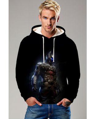 Black Futuristic Knight Pullover Hoodie – Cozy & Heroic