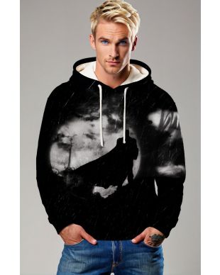 Black Dark Knight Silhouette Pullover Hoodie – Cozy Night Guardian Design