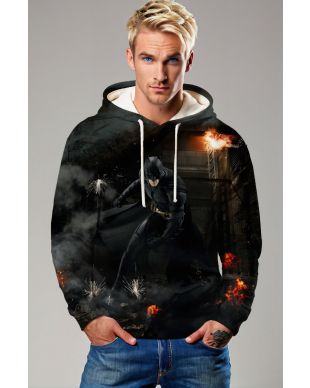 Black Batman Explosive Scene Pullover Hoodie – Bold Urban Hero Look