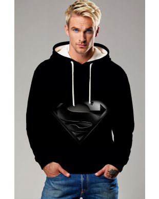 Black Superman S Logo Pullover Hoodie – Bold Hero Comfort