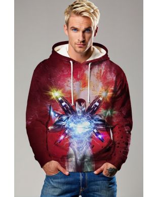 Wine Red Iron Man Arc Reactor Pullover Hoodie – Power Surge Style