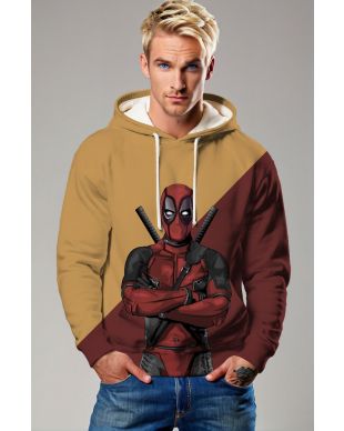 Deadpool Arms‑Crossed Graphic Hoodie – Bold Brown & Maroon Hero Style