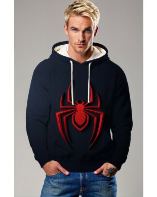 Black Pullover Hoodie with 3D Red Spider Emblem