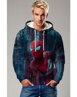 Dark Blue Tech‑City Spider Pullover Hoodie