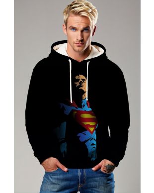 Black Superman Graphic Pullover Hoodie