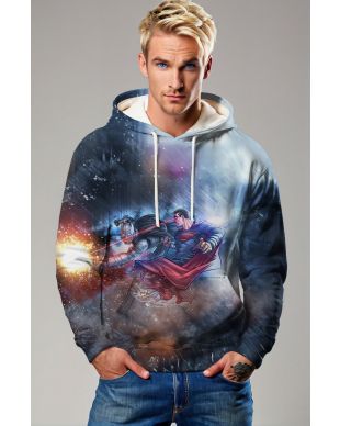 Dark Blue Superman Battle Graphic Pullover Hoodie